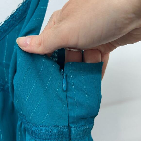 Vintage Y2K 2000s Express Blue Ruffle Seamed Sleeveless Tank Top 0 - Picture 6 of 8